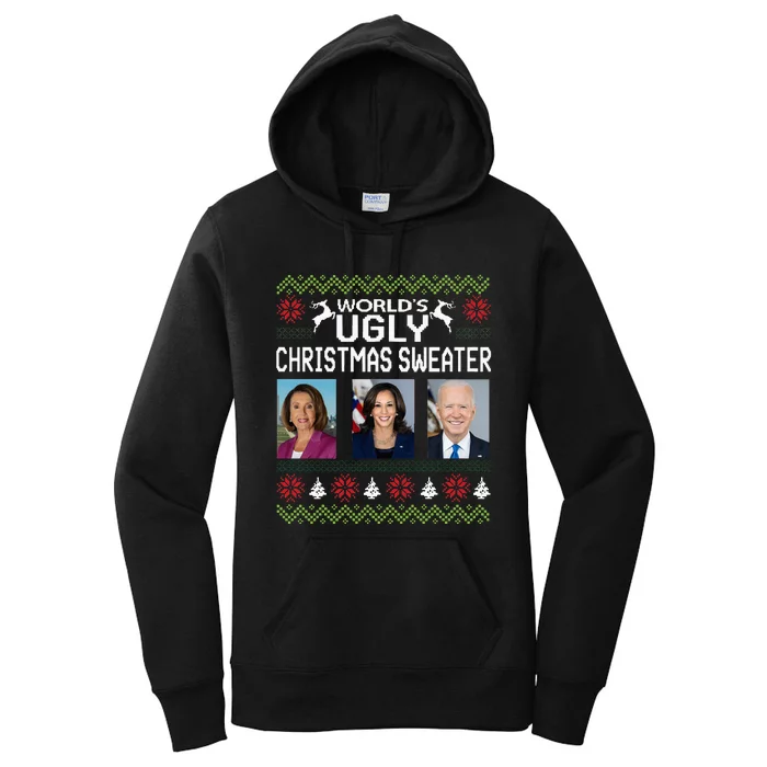 World's Ugly Pelosi Kamala Joe Biden Christmas Sweater Women's Pullover Hoodie