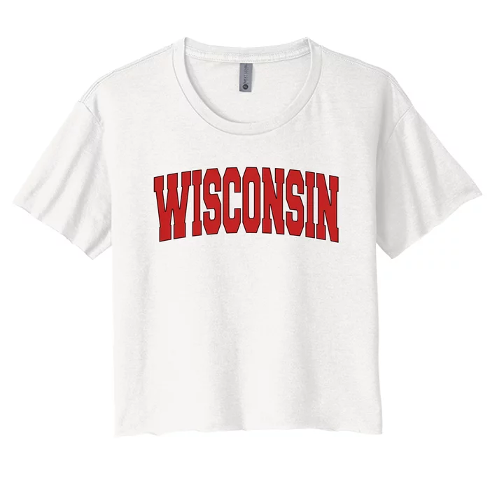 Wisconsin Usa State Wi Varsity Style Vintage Sports Cool Gift Women's Crop Top Tee