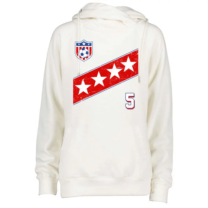 WomenS Us Soccer Jersey Number 5 Womens Funnel Neck Pullover Hood