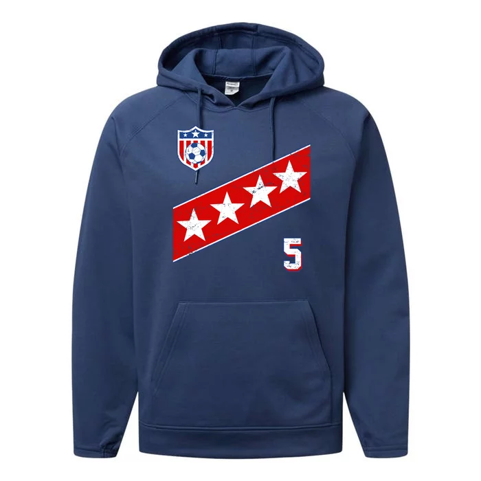 WomenS Us Soccer Jersey Number 5 Performance Fleece Hoodie