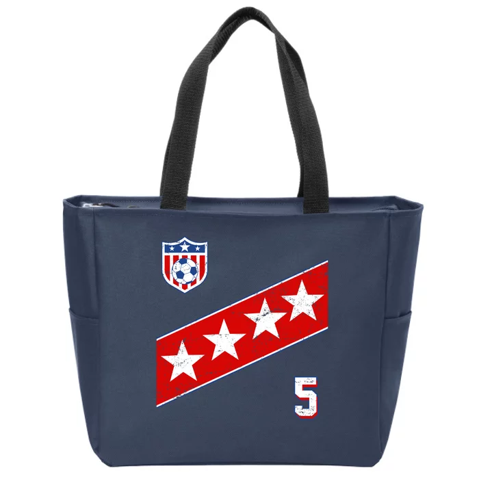 WomenS Us Soccer Jersey Number 5 Zip Tote Bag