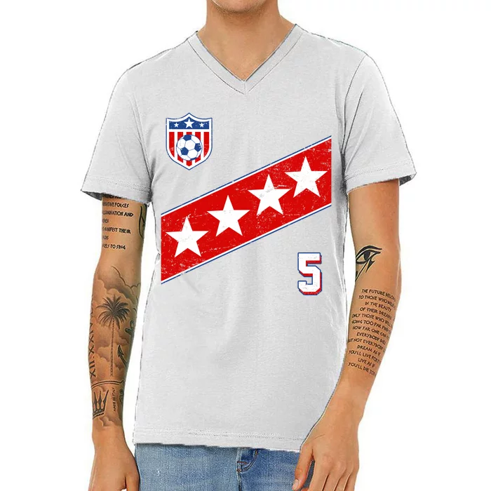 WomenS Us Soccer Jersey Number 5 V-Neck T-Shirt