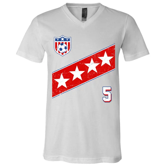 WomenS Us Soccer Jersey Number 5 V-Neck T-Shirt