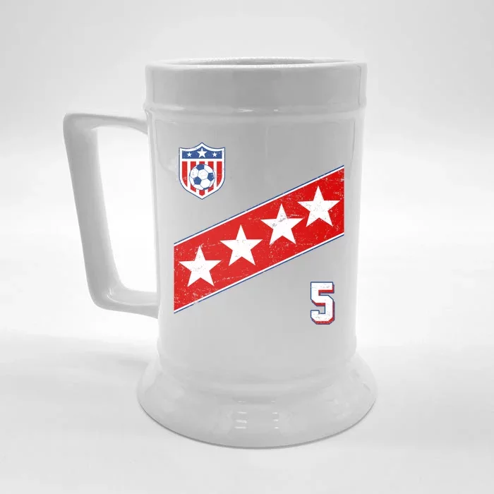 WomenS Us Soccer Jersey Number 5 Front & Back Beer Stein