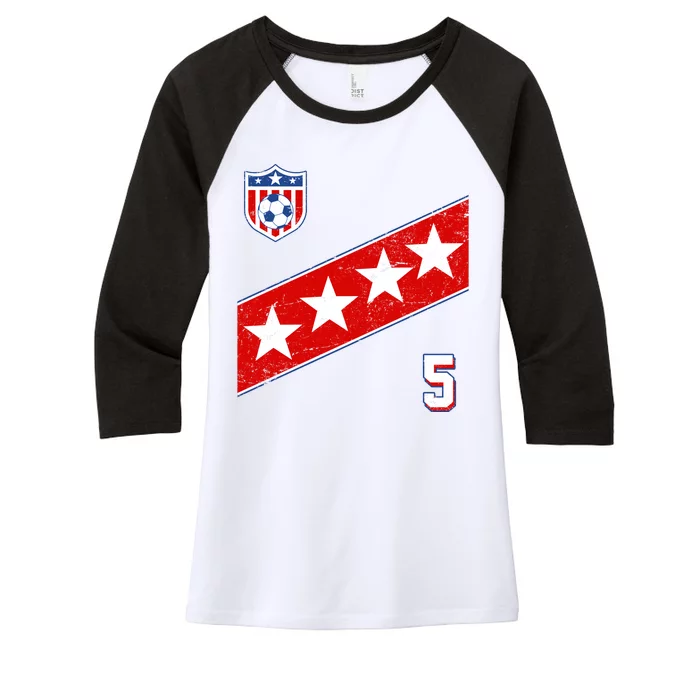 WomenS Us Soccer Jersey Number 5 Women's Tri-Blend 3/4-Sleeve Raglan Shirt