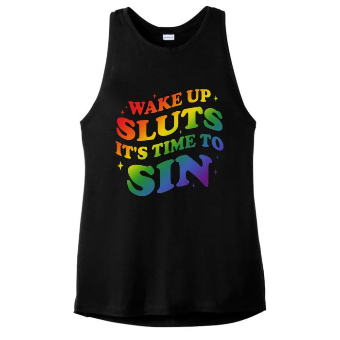 Wake Up Sluts ItS Time To Sin Lgbtq Gay Ladies Tri-Blend Wicking Tank