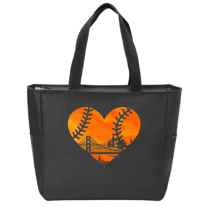 Womens US State San Francisco Baseball Vintage Heart Zip Tote Bag