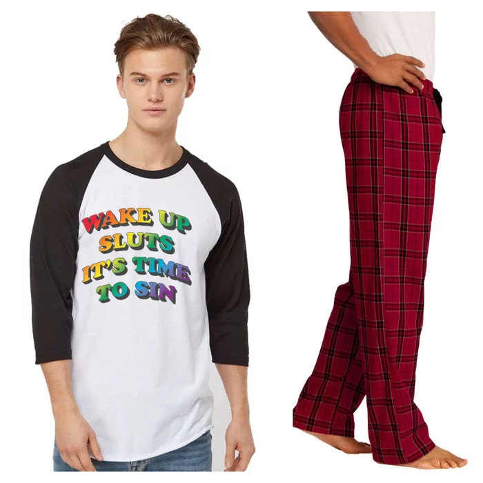 Wake Up Sluts Its Time To Sin Funny Pride Adult LGBTQ Raglan Sleeve Pajama Set