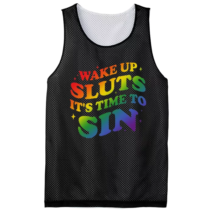 Wake Up Sluts Its Time To Sin Mesh Reversible Basketball Jersey Tank