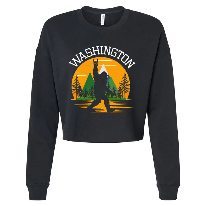 Washington Us State Bigfoot Sasquatch Cropped Pullover Crew