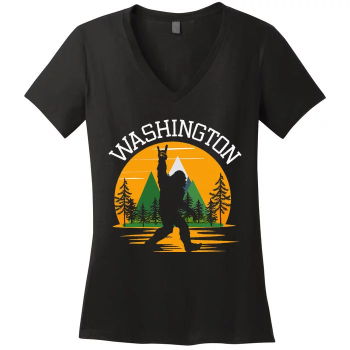 Washington Us State Bigfoot Sasquatch Women's V-Neck T-Shirt