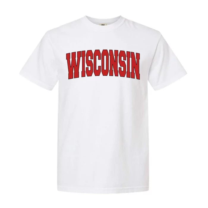 Wisconsin Usa State Wi Varsity Style Vintage Sports Cool Garment-Dyed Heavyweight T-Shirt