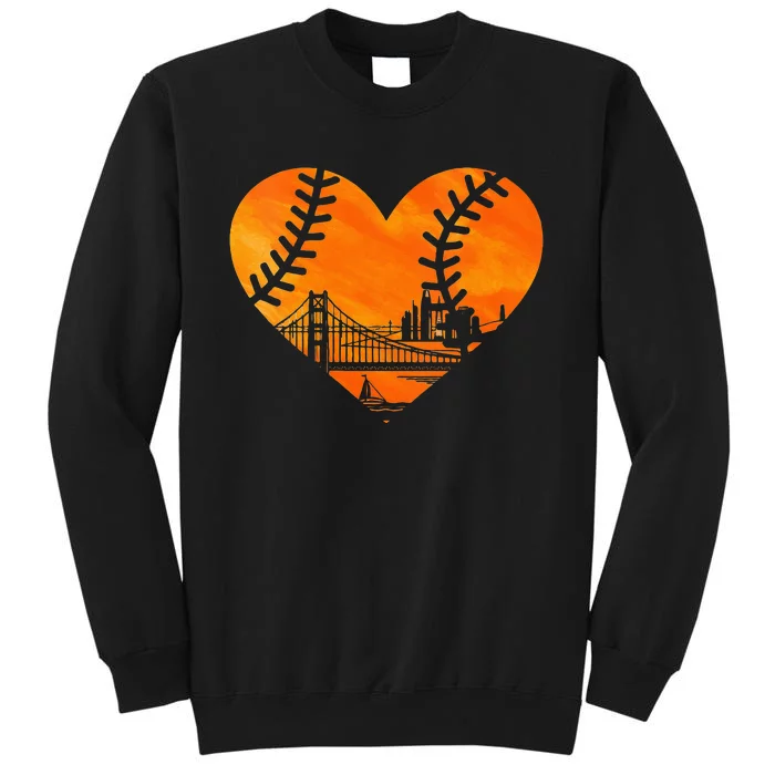 Womens US State San Francisco Baseball Vintage Heart Sweatshirt