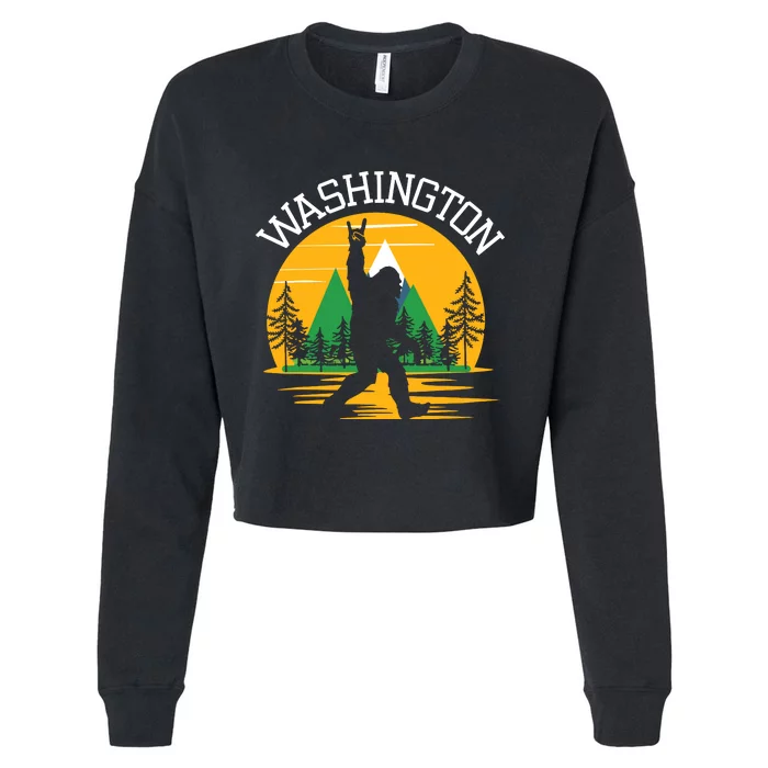 Washington Us State Bigfoot Sasquatch Cropped Pullover Crew