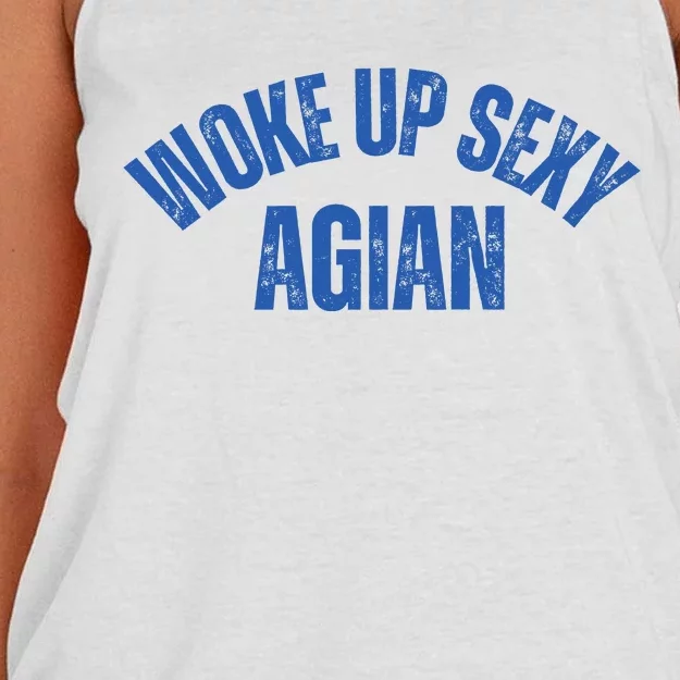 Woke Up Sexy Again Funny Humorous Saying Women's Knotted Racerback Tank