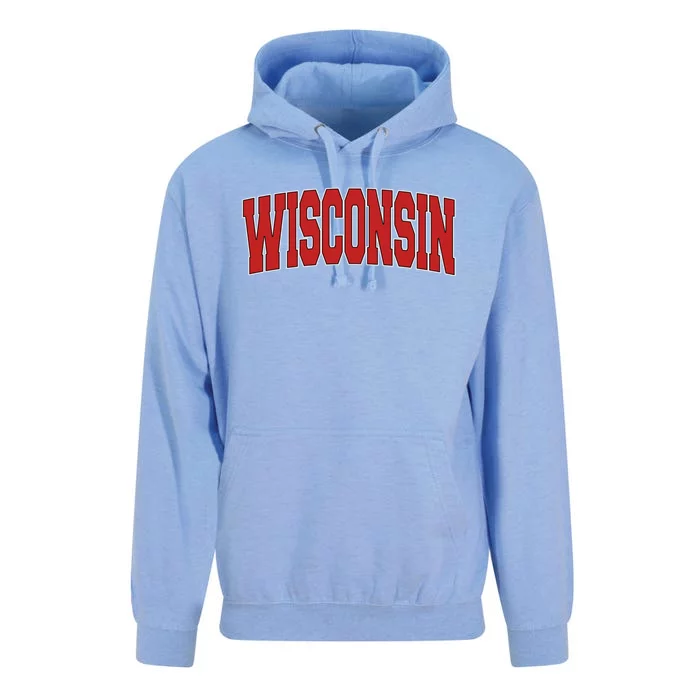 Wisconsin Usa State Wi Varsity Style Vintage Sports Cool Gift Unisex Surf Hoodie