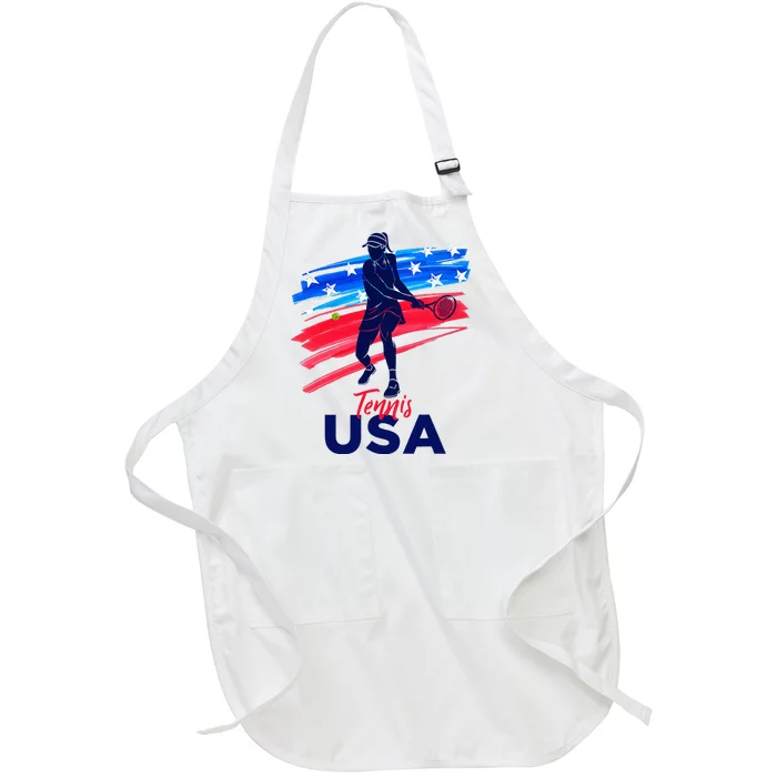 Wos Usa Tennis Support Tennis Lover Full-Length Apron With Pocket