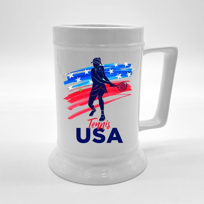 Wos Usa Tennis Support Tennis Lover Front & Back Beer Stein