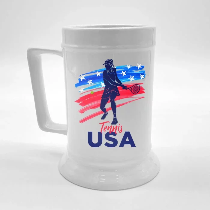 Wos Usa Tennis Support Tennis Lover Front & Back Beer Stein