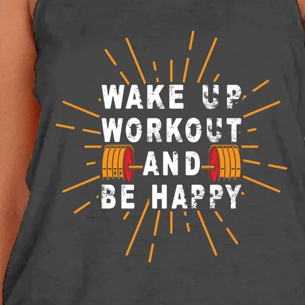 Wake Up Workout Be Happy Funny Gym Workout Gift Women's Knotted Racerback Tank