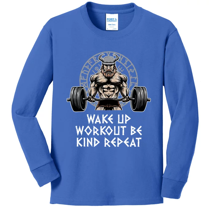 Wake Up Workout Be Kind Gym Motivational Quote Fitness Gift Kids Long Sleeve Shirt