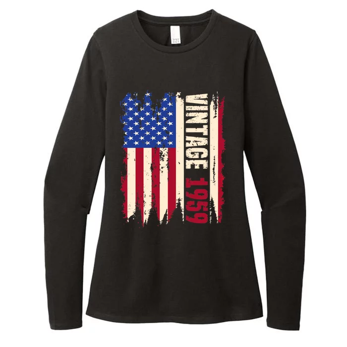 Wo Vintage 1959 American Flag USA 64th Birthday 64 Years Old Womens CVC Long Sleeve Shirt