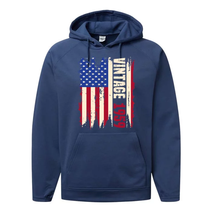 Wo Vintage 1959 American Flag USA 64th Birthday 64 Years Old Performance Fleece Hoodie