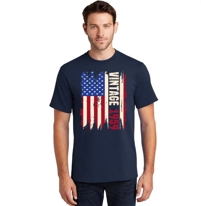 Wo Vintage 1959 American Flag USA 64th Birthday 64 Years Old Tall T-Shirt