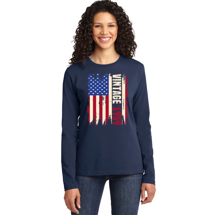 Wo Vintage 1959 American Flag USA 64th Birthday 64 Years Old Ladies Long Sleeve Shirt