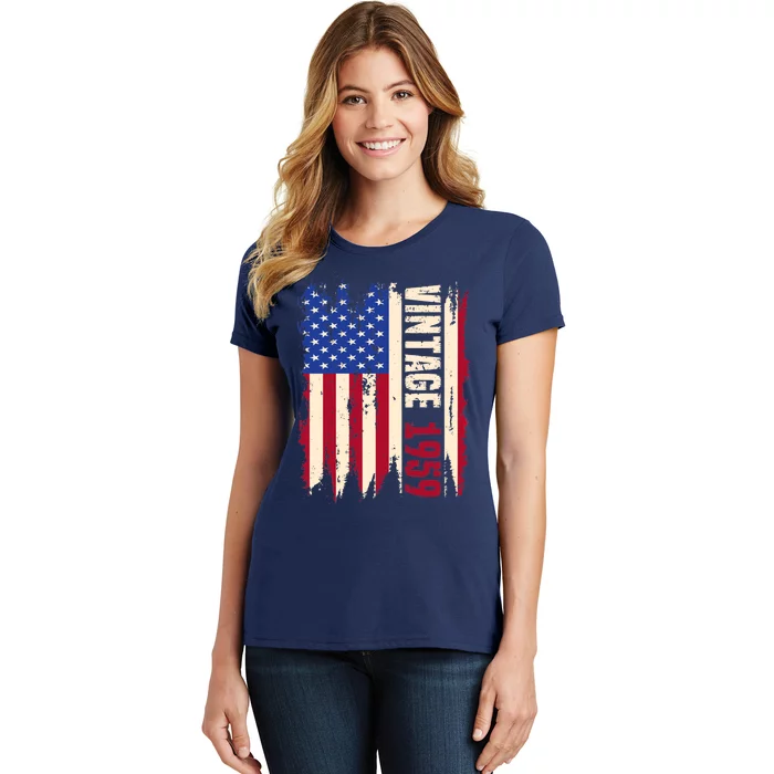 Wo Vintage 1959 American Flag USA 64th Birthday 64 Years Old Women's T-Shirt