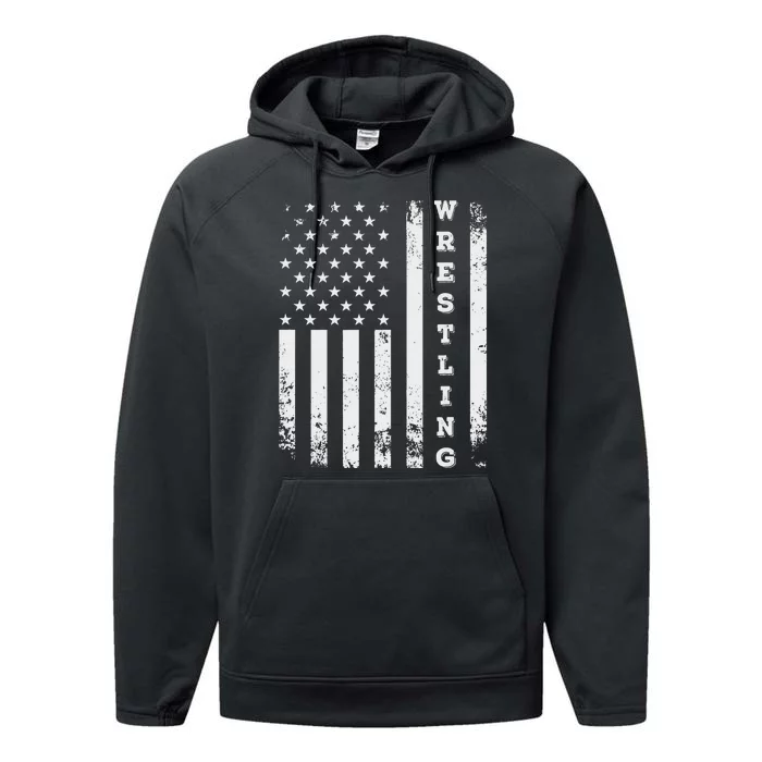 Wrestling Vintage American Flag USA Quote Wrestler Wrestle Performance Fleece Hoodie