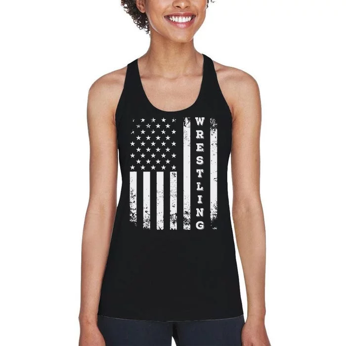 Wrestling Vintage American Flag USA Quote Wrestler Wrestle Women's Racerback Tank