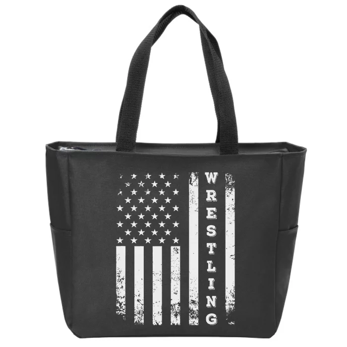 Wrestling Vintage American Flag USA Quote Wrestler Wrestle Zip Tote Bag