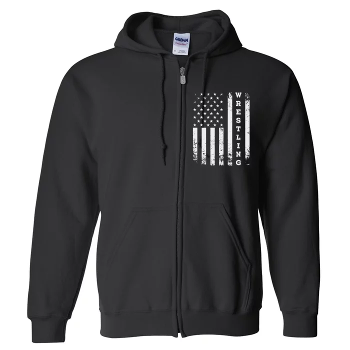 Wrestling Vintage American Flag USA Quote Wrestler Wrestle Full Zip Hoodie