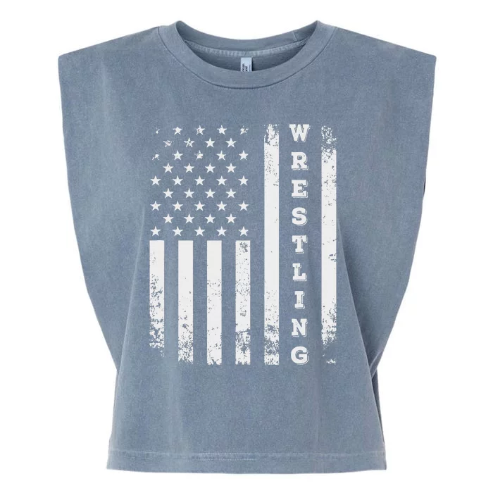 Wrestling Vintage American Flag USA Quote Wrestler Wrestle Garment-Dyed Women's Muscle Tee