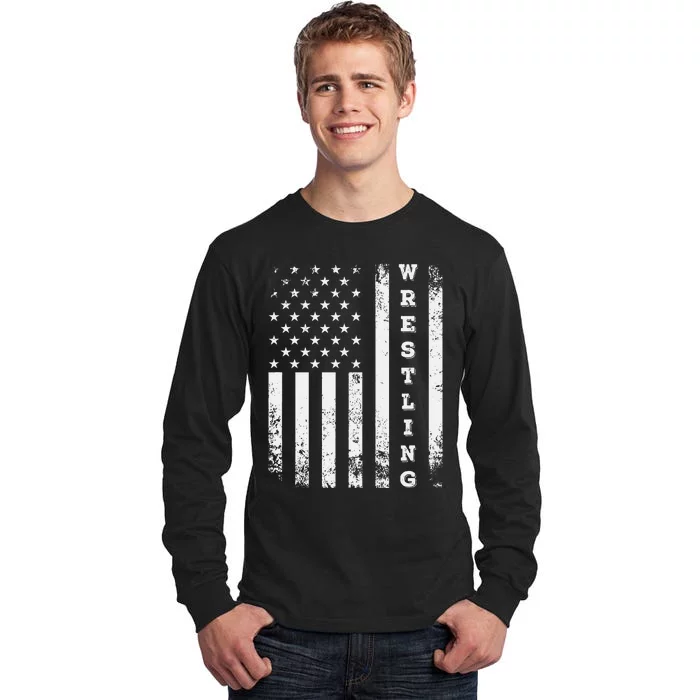 Wrestling Vintage American Flag Usa Quote Wrestler Wrestle Tall Long Sleeve T-Shirt