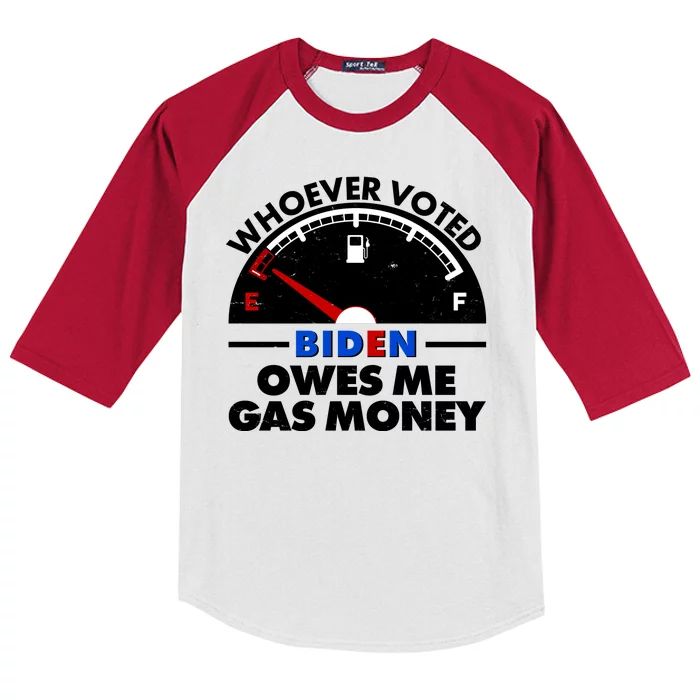 Whoever Voted Biden Owes Me Gas Money Kids Colorblock Raglan Jersey