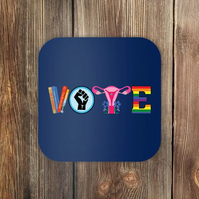 Women Vote Books Fist Ovaries Lgtbq Vneck Coaster