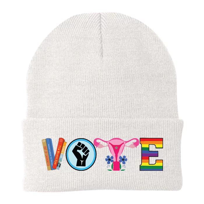 Women Vote Books Fist Ovaries Lgtbq Vneck Knit Cap Winter Beanie