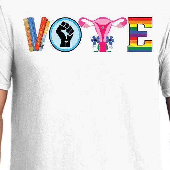 Women Vote Books Fist Ovaries Lgtbq Vneck Pajama Set