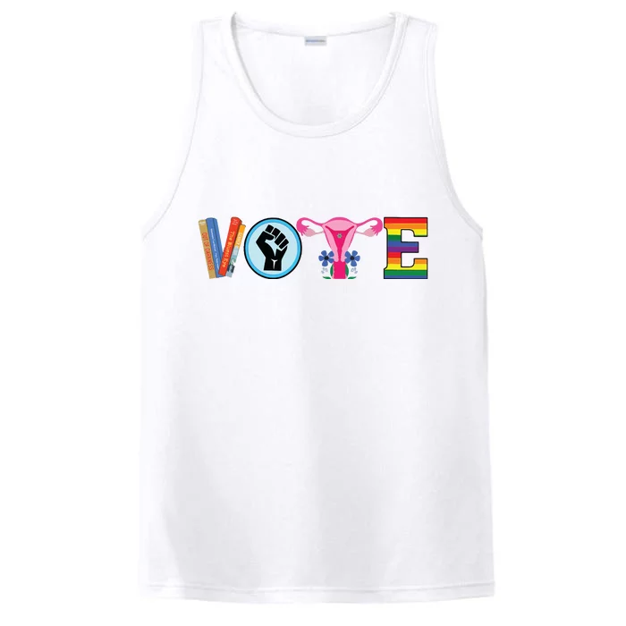 Women Vote Books Fist Ovaries Lgtbq Vneck Performance Tank