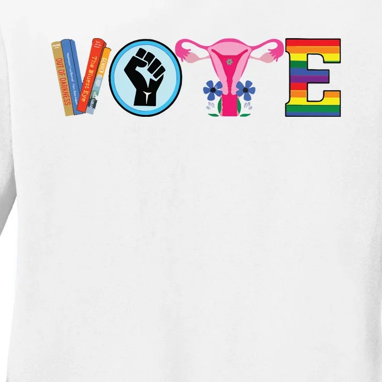 Women Vote Books Fist Ovaries Lgtbq Vneck Ladies Long Sleeve Shirt