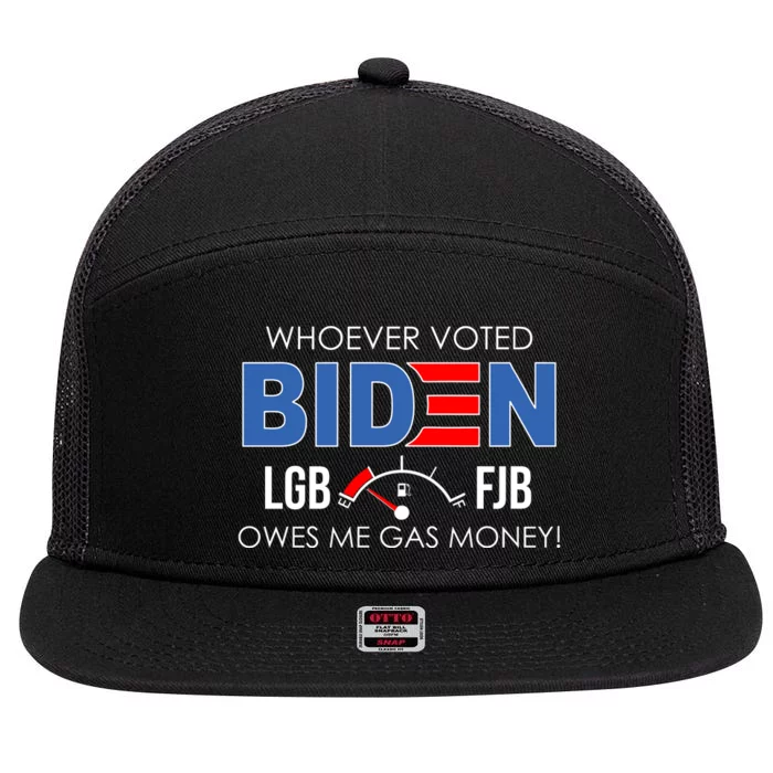 Whoever Voted Biden Owes Me Gas Money Funny LGBFJB 7 Panel Mesh Trucker Snapback Hat