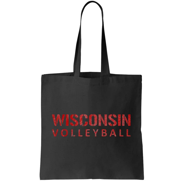 Wisconsin Volleyball Block Style VIntage Distressed Tote Bag