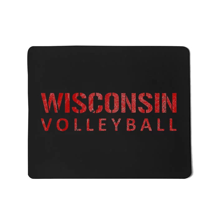 Wisconsin Volleyball Block Style VIntage Distressed Mousepad