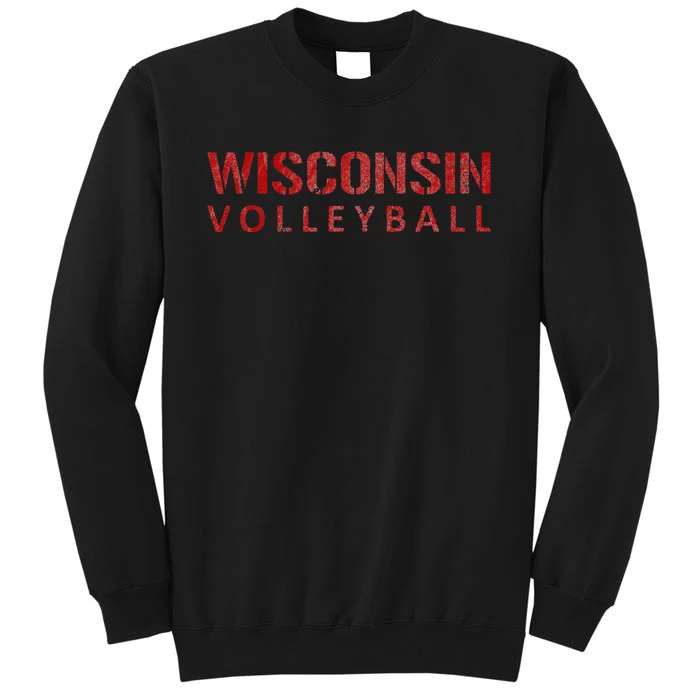 Wisconsin Volleyball Block Style VIntage Distressed Tall Sweatshirt