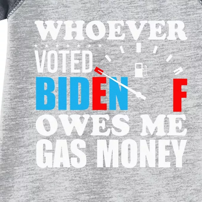 Whoever voted biden owes me gas money Infant Baby Jersey Bodysuit