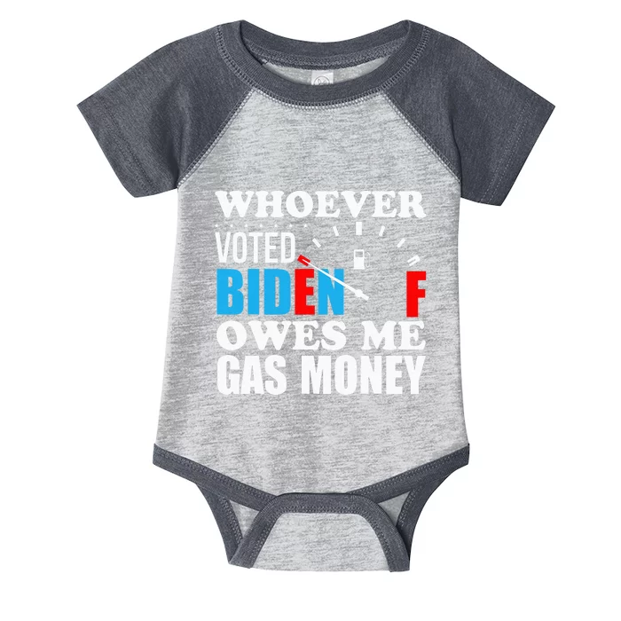 Whoever voted biden owes me gas money Infant Baby Jersey Bodysuit