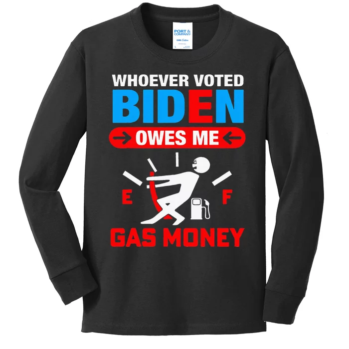 Whoever Voted Biden Owes Me Gas Money Kids Long Sleeve Shirt