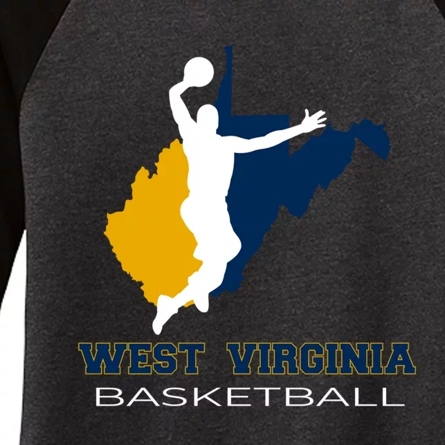 West Virginia Basketball Souvenir State Silhouette Art Gift Women's Tri-Blend 3/4-Sleeve Raglan Shirt